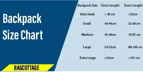 backpacks size chart