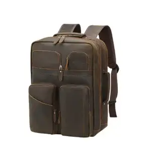 TIDING 17.3" Vintage Leather Laptop Backpack for Men